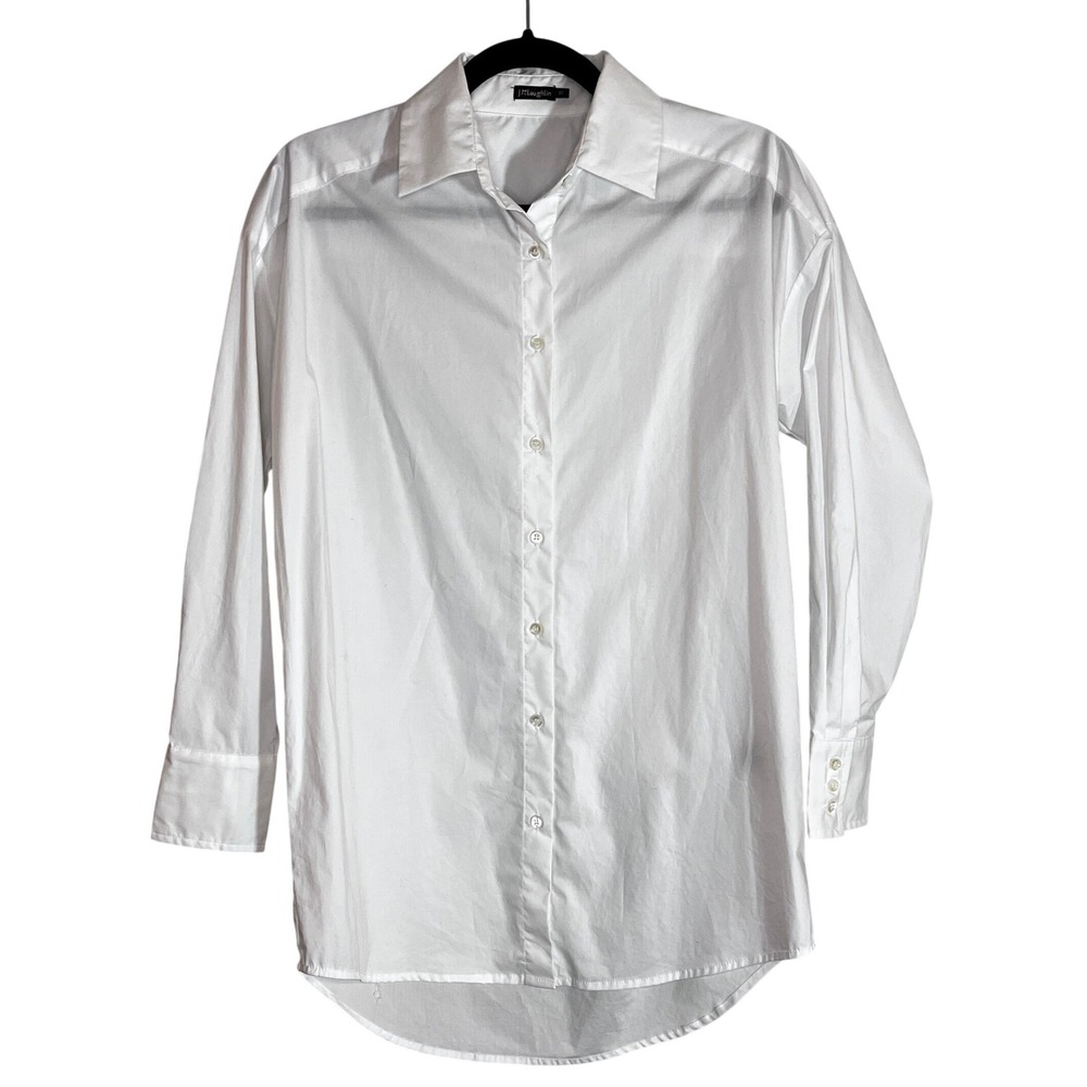 J McLaughlin‎ White Button Down Shirt Tunic Oversized Long Sleeve Women XS Trad